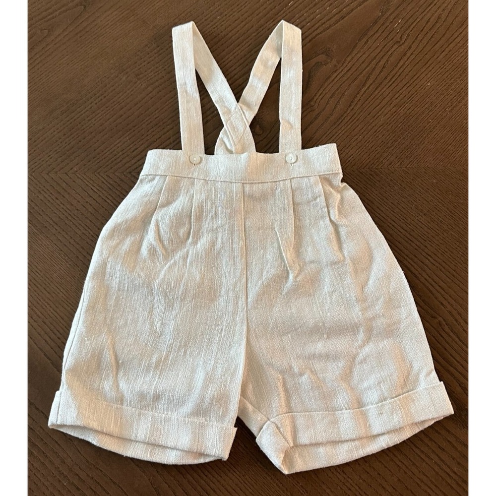 Sarah Louise England Khaki Linen Overalls Romper Shortall 18 Months